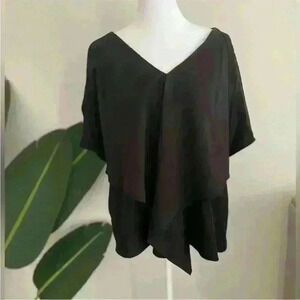 Cooper & Ella Womens Elegant Blouse Black Size Medium Ruffle Front V Neck